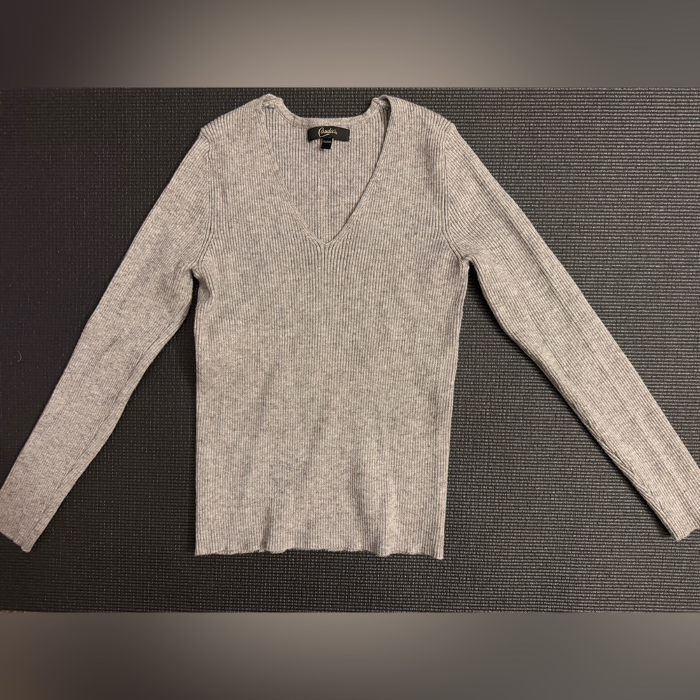 Grey Knit V Neck Sweater